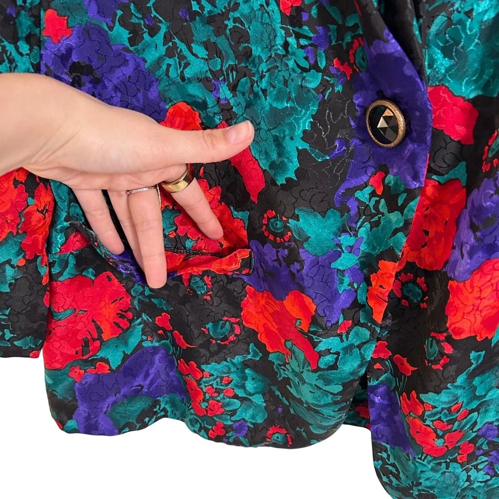 Vintage 80s Abstract Floral Blazer, Jewel‎ Tone Statement Jacket
